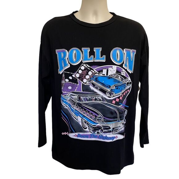 Lowrider Tee Shirt Roll On Down The Highway Graphic Long Sleeve Black Sz L - Picture 10 of 10